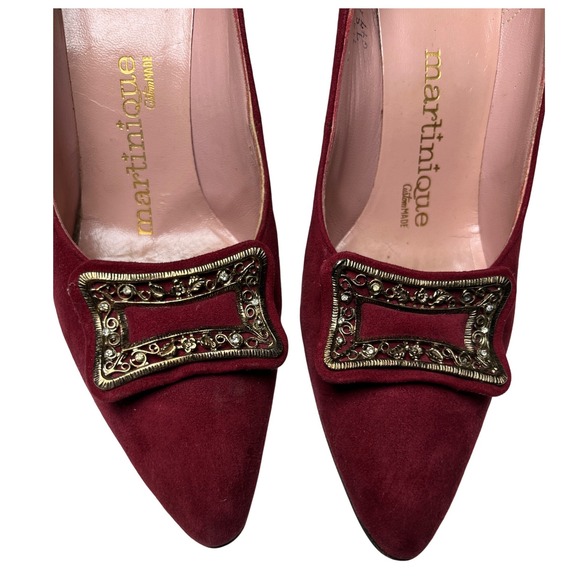 Martina Wine Red Pumps Women's 7S Slim‎ Narrow Classic Leather Heels Vintage - Picture 2 of 15